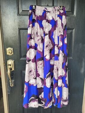 Floral Print Maxi Skirt in Purple & Blue